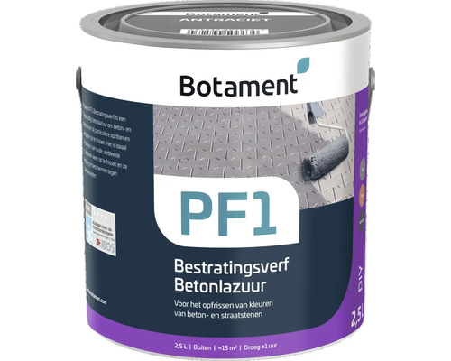 Botament PF1 Bestratingsverf en betonlazuur in antraciet, emmer van 2,5 liter voor buiten.