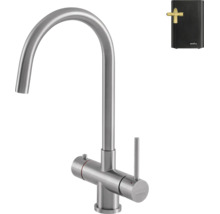 Selsiuz keukenkraan met ronde uitloop in roestvrij staal look inclusief kokendwaterboiler.
