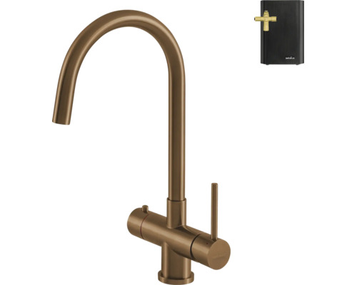 Selsiuz keukenkraan in brons met hoge ronde uitloop en kokendwaterfunctie inclusief boiler.