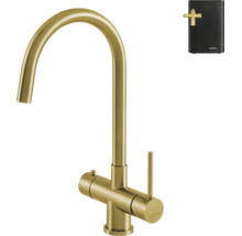 Selsiuz 3-in-1 keukenkraan met C-uitloop en boiler in goud geborsteld.
