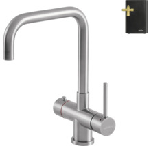 Selsiuz kokendwaterkraanset met een mengkraan in roestvrij staal look en een aparte boiler.