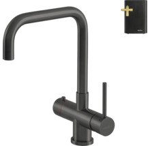 Selsiuz keukenkraan met U-uitloop, eenhendelmengkraan en bijbehorende kokendwaterboiler.