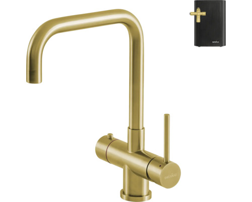 Selsiuz kokendwaterkraan met L-uitloop, goud, inclusief boiler.