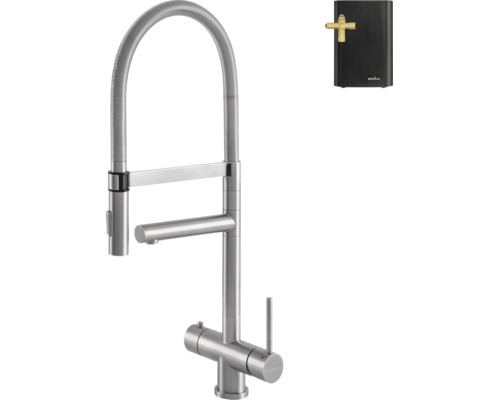 Selsiuz 5 in 1 keukenmengkraan met flexibele uitloop, uittrekbare sproeier en kokendwaterboiler.