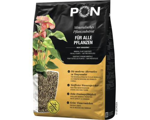 Lechuza-Pon mineraal plantensubstraat voor alle planten, niet voorbemest, turfvrij waterreservoir, hoge drainagecapaciteit, voorkomt rouwmuggen.