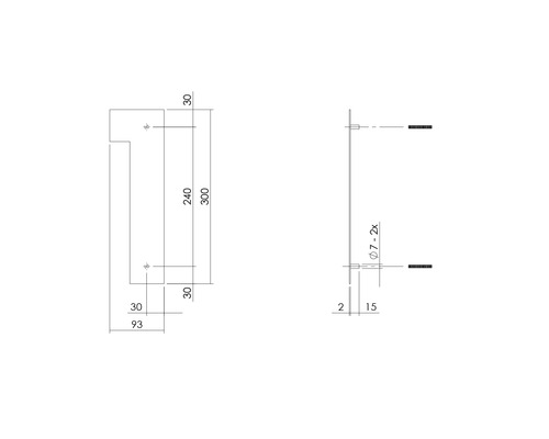 Technische tekening van een handdoekhouder met maataanduidingen