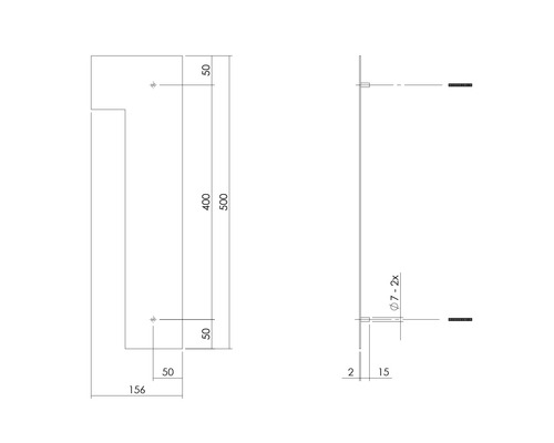 Technische tekening van een handdoekhouder met afmetingen