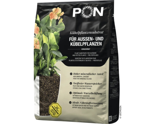 Lechuza PON substraat voor potplanten buiten en binnen, bemest, turfvrij, mineraal, Lechuza Logo.