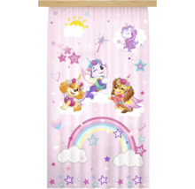 Paw Patrol gordijn voor de kinderkamer met Skye, Everest en Liberty als eenhoorns, regenboog en sterren.