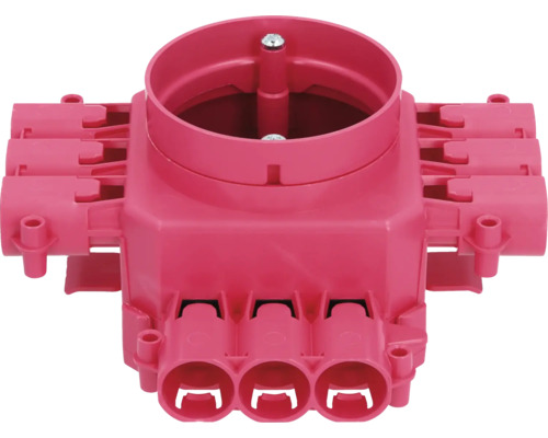 Elektrische installatiedoos voor inbouwmontage met diverse kabel- en buisinvoeren.