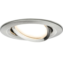 Ronde LED-inbouwspot van geborsteld metaal, kantelbaar.
