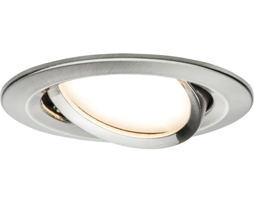 Ronde LED-inbouwspot van geborsteld metaal, kantelbaar.