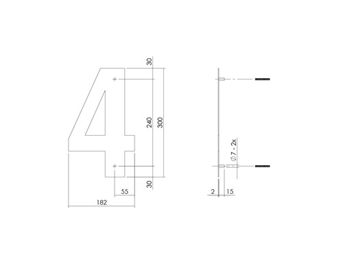 Technische tekening van huisnummer 4 met afmetingen