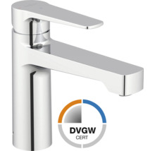 Eéngreeps wastafelmengkraan van verchroomd metaal met DVGW-certificering.