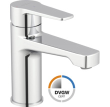Eengreeps wastafelkraan van chroom met DVGW-certificering.