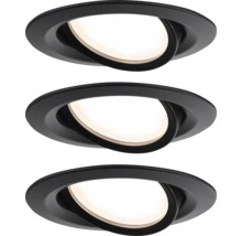 Set van drie zwarte inbouwspots, kantelbaar, met een ronde vorm.