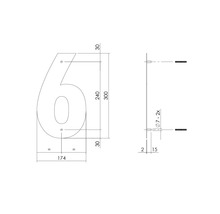 Technische tekening van huisnummer 6 met afmetingen