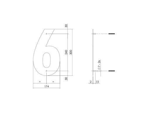 Technische tekening van huisnummer 6 met afmetingen