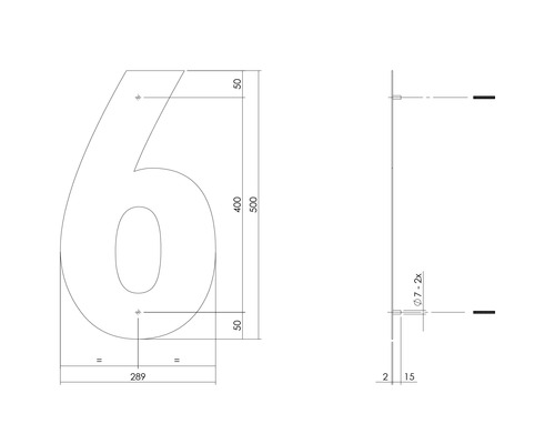 Technische tekening van huisnummer 6 met afmetingen