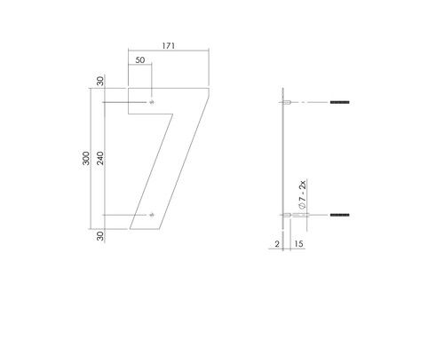 Technische tekening huisnummer 7 met afmetingen