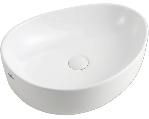 Ovale Jungborn opzetwastafel van wit sanitair keramiek.
