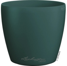 Ronde donkergroene kunststof plantenbak van Lechuza Deco met matte afwerking.
