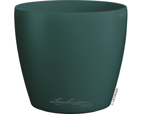 Ronde donkergroene kunststof plantenbak van Lechuza Deco met matte afwerking.
