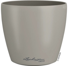 Ronde kunststof bloempot Lechuza Deco met glad oppervlak in de kleur taupe.