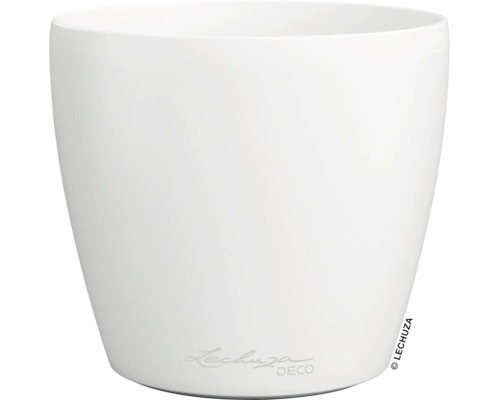 Ronde kunststof plantenpot van het merk Lechuza Deco in wit.