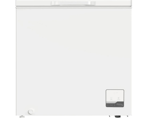 Witte vrijstaande vrieskist met inverter-technologie, handgreep aan de bovenkant en digitaal bedieningspaneel rechtsonder.