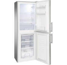 Open koel-vriescombinatie met glazen plateaus, groentelade en drie vriesladen.