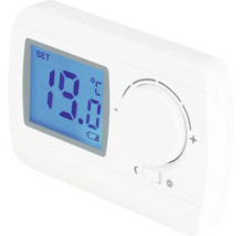 Digitale kamerthermostaat met LCD-scherm voor temperatuur in graden Celsius, voorzien van draaiknop en schuifschakelaar.