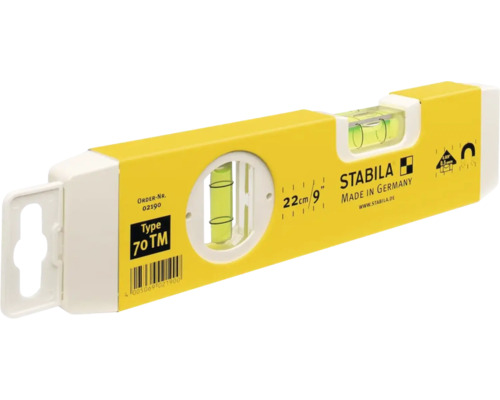 Stabila waterpas type 70 TM, lengte 22 centimeter, magnetisch, met twee libellen.