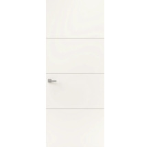 Witte binnendeur met horizontale groeven en een moderne zilveren deurklink.