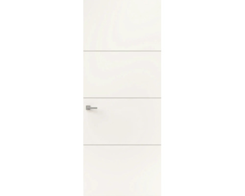 Witte binnendeur met horizontale groeven en een moderne zilveren deurklink.