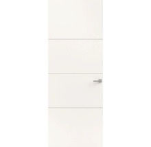 Witte binnendeur met drie horizontale groeven en deurkruk.