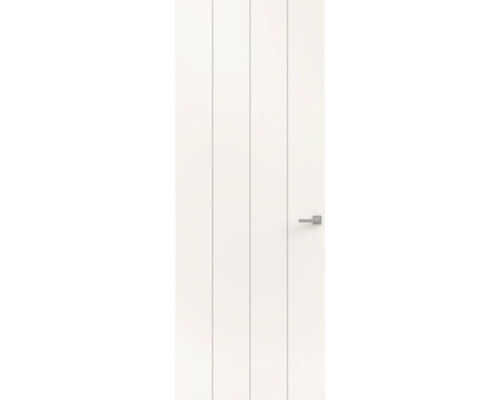 Witte binnendeur met vier verticale groeven en een moderne deurklink.