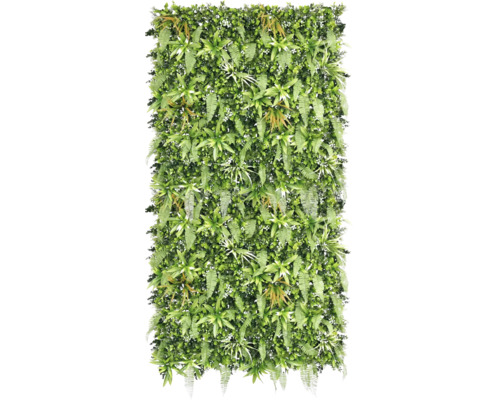 Kunstplantenwand met varens en diverse bladeren voor wanddecoratie.
