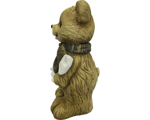 Decoratiefiguur beer met sjaal en sneeuwbal, zijaanzicht, weerbestendig kunststeen.