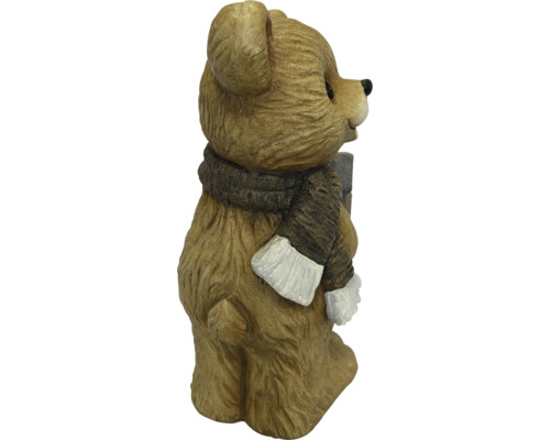 Decoratiefiguur beer met sjaal en wanten, winterse berenfiguur voor tuin en binnen.