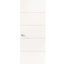 Witte binnendeur met horizontale groeven en een zilverkleurige deurkruk.