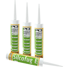 Vier kokers PCI Silcofug E elastische siliconenkit voor binnen en buiten.