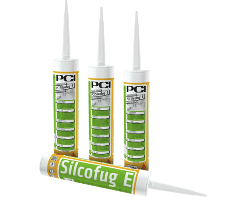 Vier kokers PCI Silcofug E elastische siliconenkit voor binnen en buiten.