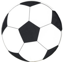 Rond kussen of tapijt met klassiek voetbalpatroon.
