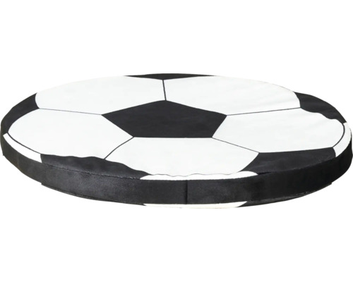 Rond zitkussen met voetbalpatroon.