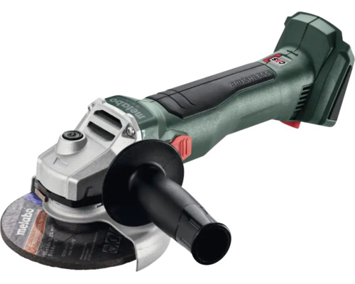 Metabo accu-haakse slijper met borstelloze motor, zijhandgreep en beschermkap.