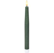Groene LED-dinerkaars met gestructureerde waxlook en kunstmatige vlam.