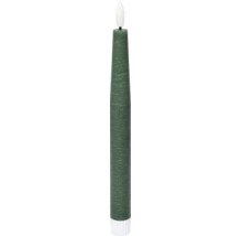 Groene LED-staafkaars met witte vlam en witte voet.
