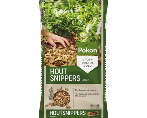 Pokon Houtsnippers Naturel, 45 liter, beperkt onkruidgroei en voorkomt uitdroging van de grond, 100 procent natuurlijk.