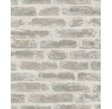 Behang met baksteenmotief en een realistische steenstructuur.